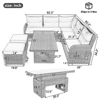 6-Piece Outdoor All Weather PE Rattan Sofa Set, Garden Patio Wicker Sectional Furniture Set with Adjustable Seat,Natural