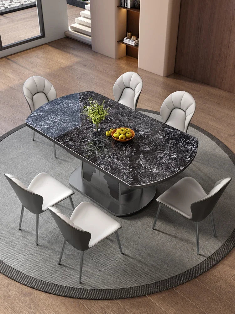 Dining table telescopic slate small apartment home Italian simple stainless steel storage dining table and chairs