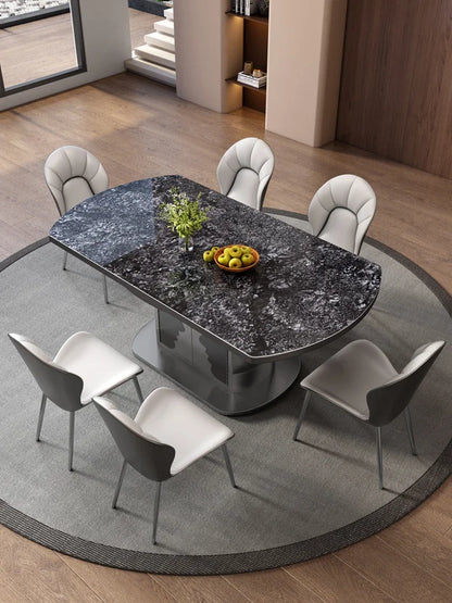 Dining table telescopic slate small apartment home Italian simple stainless steel storage dining table and chairs