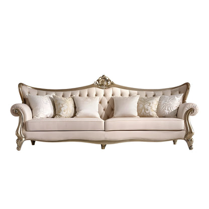 French cream wind solid wood leather living room sofa combination luxury villa sofa high-end luxury