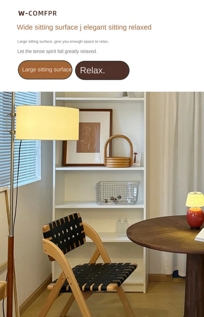 MOMO Retro Solid Wood Dining Chairs Home Living Rooms Saddle Leather Folding Chairs Dining Chairs Wabi Sabi Style Backrest Chair