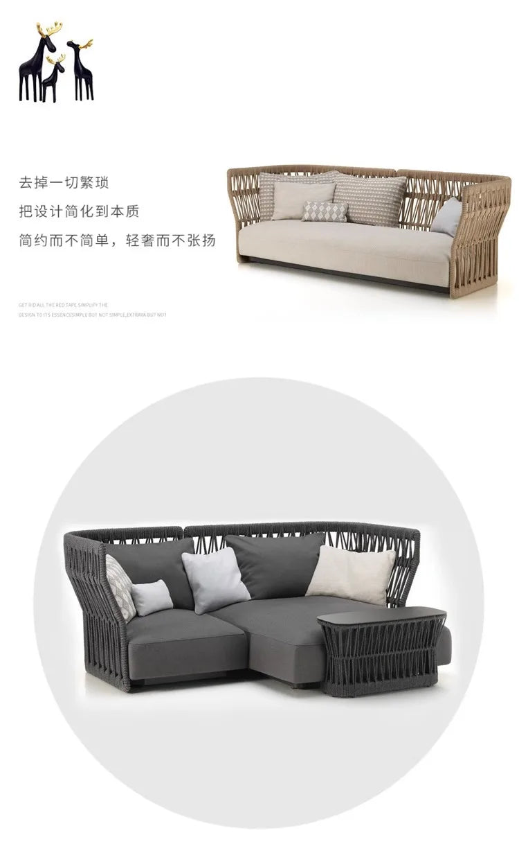 Outdoor rattan sofa combination outdoor open-air waterproof sunscreen rattan tables and chairs villa home leisure garden