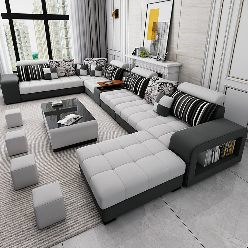 Modern Style Fabric Sectional Sofa Cum Bed Couch Living Room Sofas Set Home Luxury U Shaped Corner Sofa Set 7 Seater