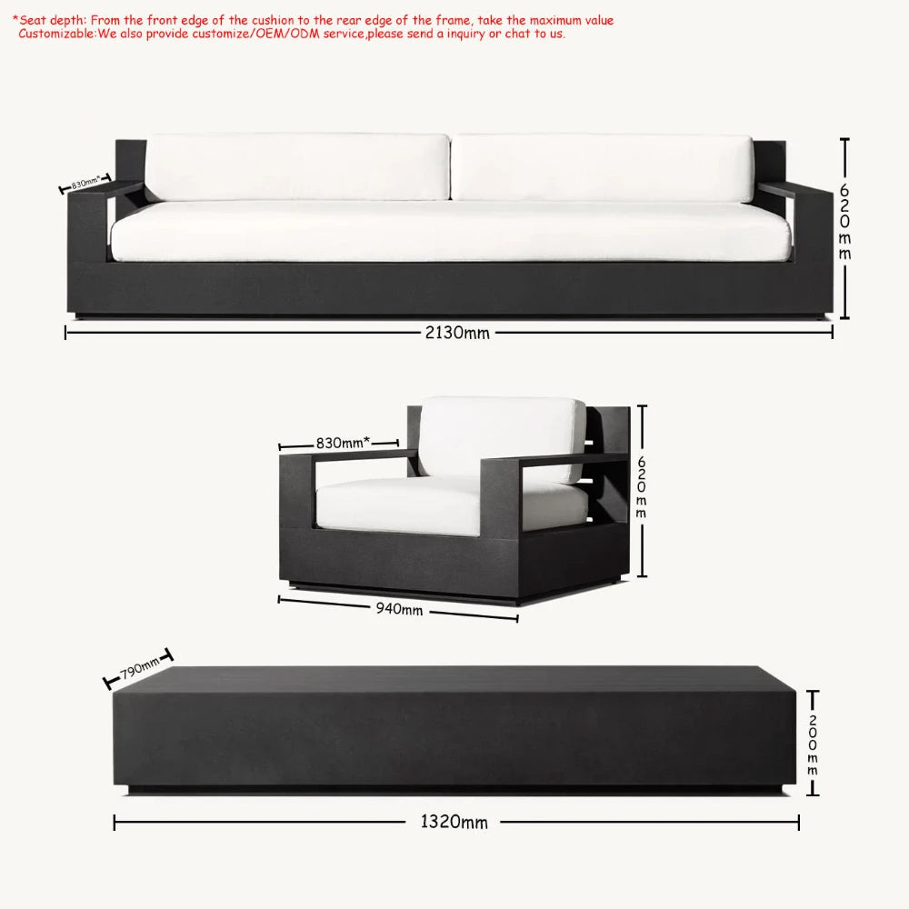 Modern Furniture Sofa Combination Aluminum Frame Outdoor Sectional Sofa Set for Garden Living Room Courtyard