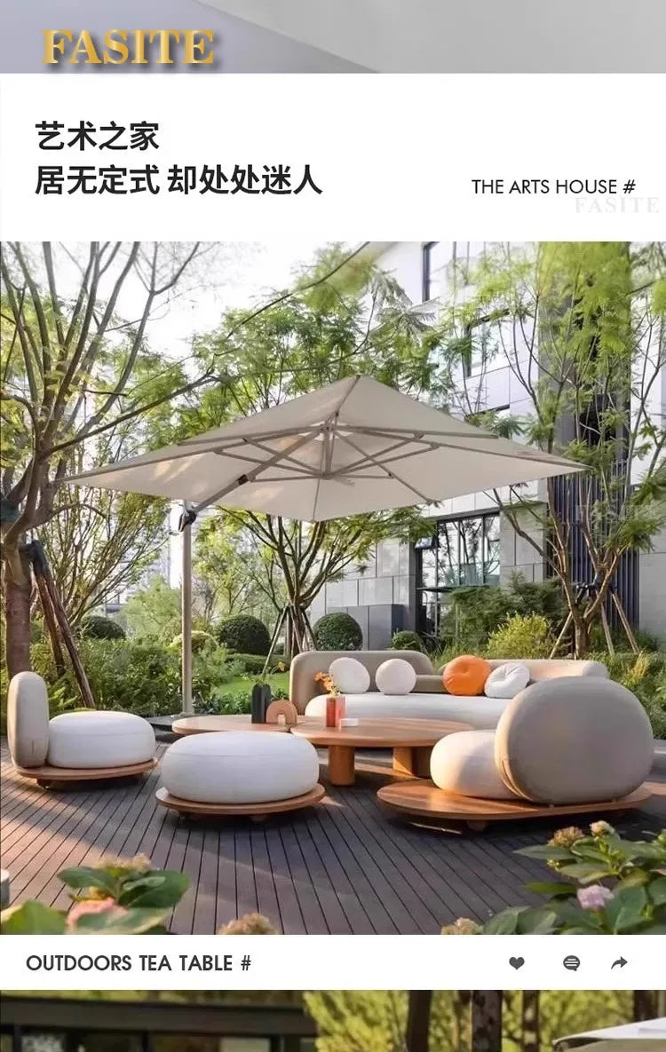 Outdoor teak courtyard Nordic style open-air famous villa anti-corrosion solid wood goose soft stone sofa