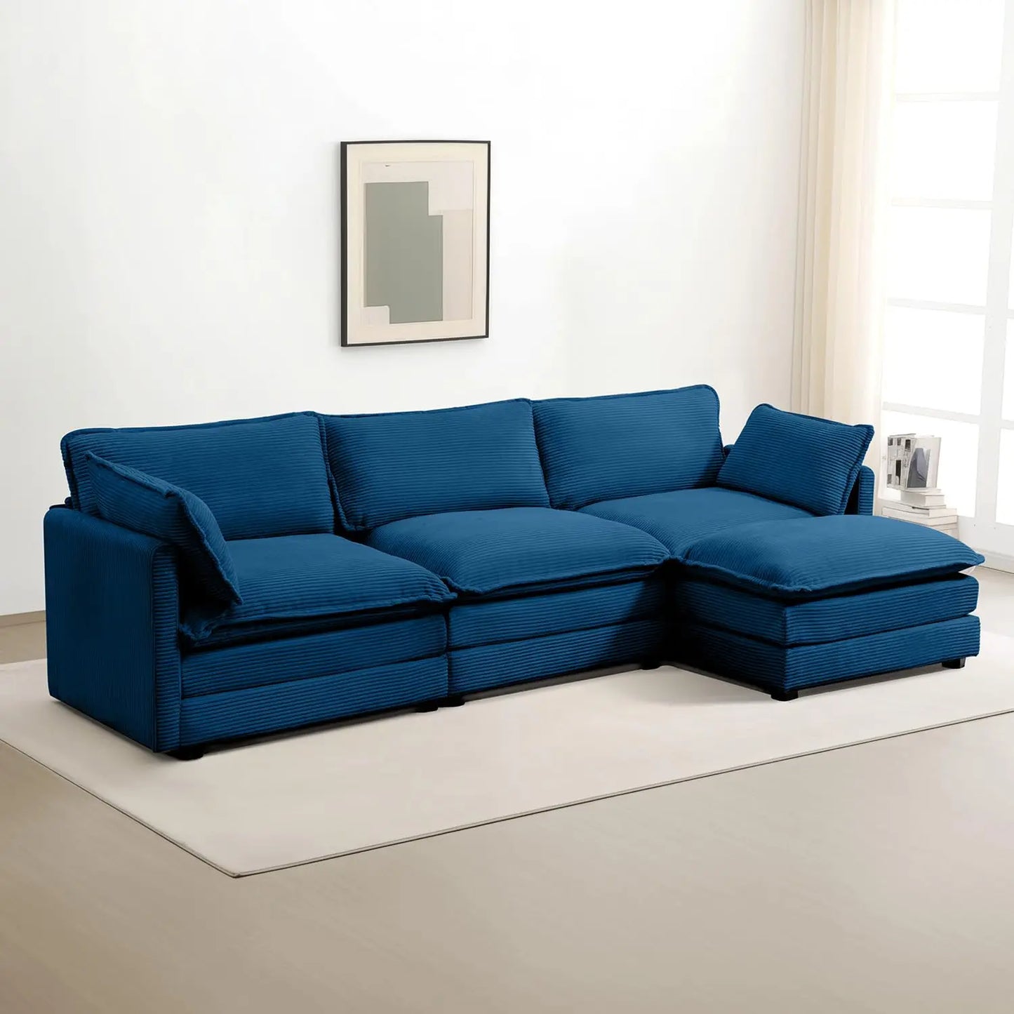 Oversized Modular Sectional Sofa Movable Ottoman 112in 4 Seat Corduroy Convertible L Shape Living Room Office Beige Custom