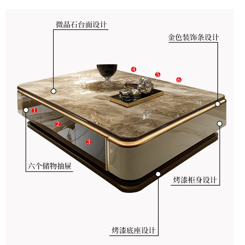 Coffee Table Living Room Household Light Luxury High-end Large Apartment Tea Table Rectangular 2025 New High-end Villa Large