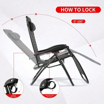 Chair Zero Gravity Lounge Chairs Outdoor Adjustable Reclining Steel Mesh Folding Recliner For Pool Beach With Pillows, Cup Tray