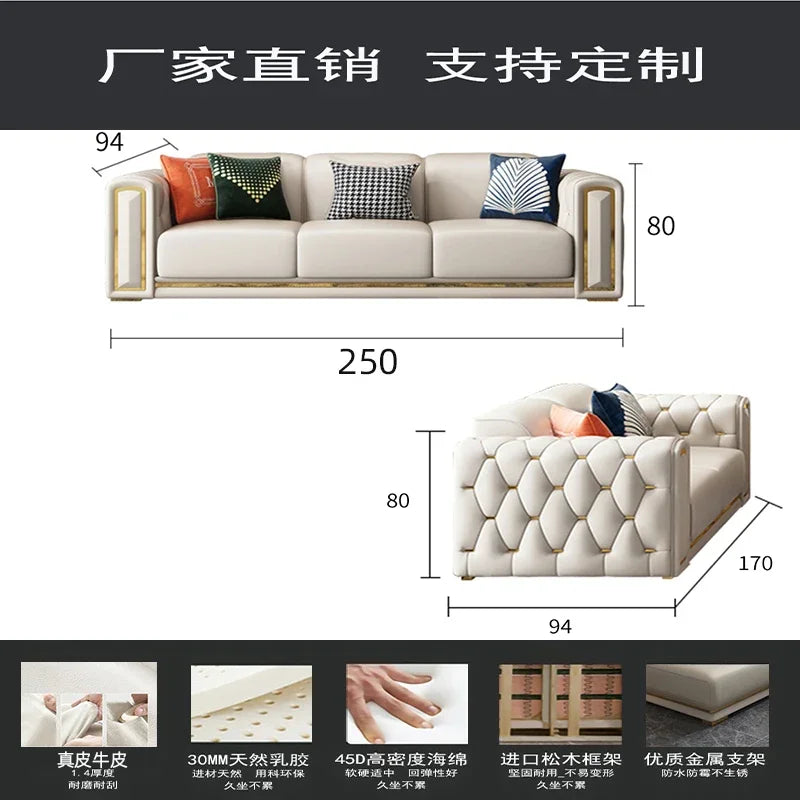 A2-7   new light luxury leather sofa living room combination size modern simple first-layer cowhide sofa