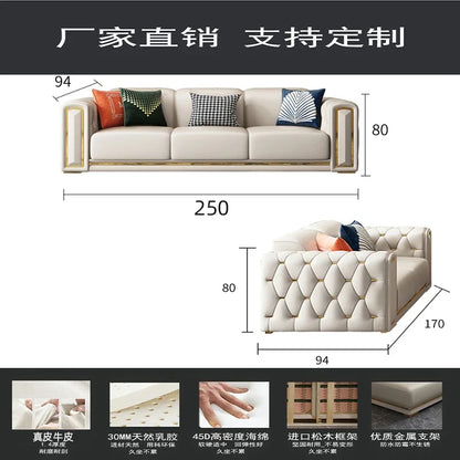 A2-7   new light luxury leather sofa living room combination size modern simple first-layer cowhide sofa