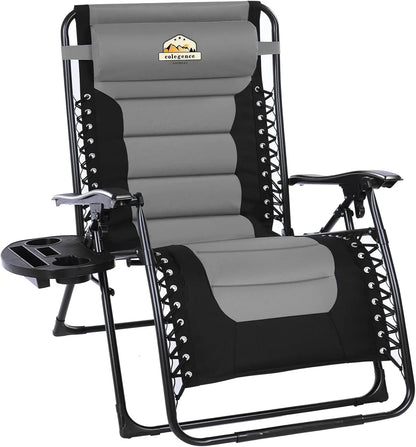 Oversized Padded Zero Gravity Lounge Chair, Foldable Patio Anti Gravity Reclining Chairs Folding Lawn Recliner Support 350 LBS