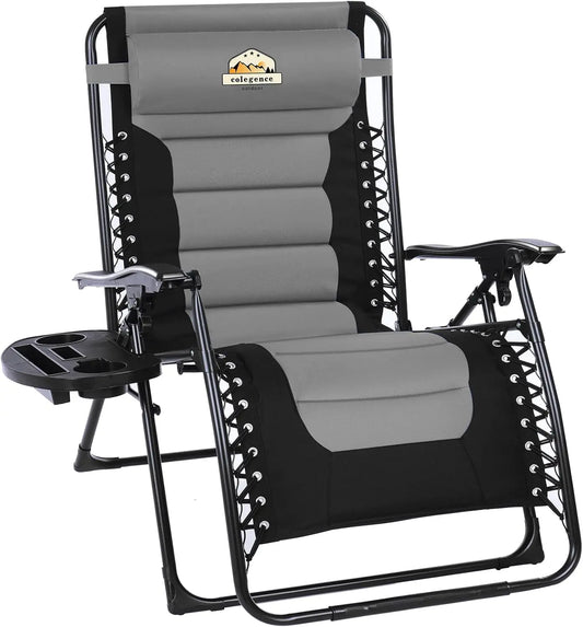 Oversized Padded Zero Gravity Lounge Chair, Foldable Patio Anti Gravity Reclining Chairs Folding Lawn Recliner Support 350 LBS
