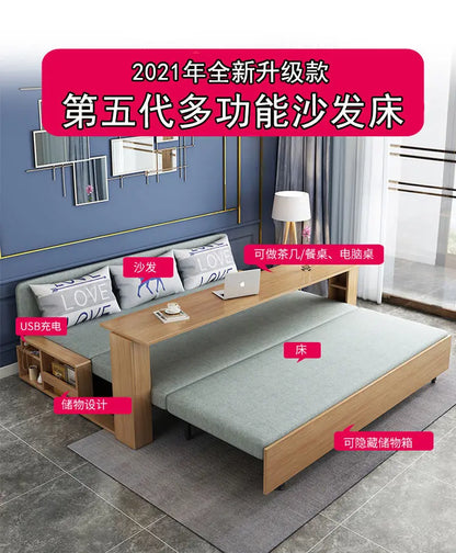custom. [2675 People Favorited] Solid Wood Sofa Bed Small Apartments, Multifunctional Living Room Study Room, Push-Pull Fold