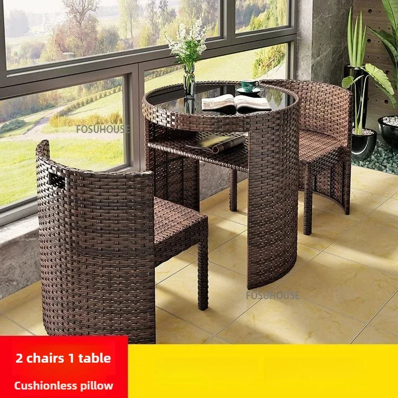 Nordic Balcony Table and Chair Combination Outdoor Patio Table and Chair Leisure Storage Table Three-piece Garden Furniture Z
