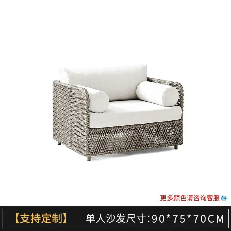 Asmt52 Southeast Asian Style Outdoor Rattan Sofa for Courtyard, Balcony, Garden, Terrace, Designer Sunroom, Leisure Rattan Sofa