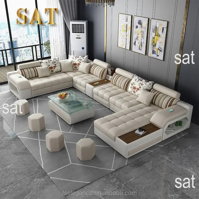 'Sectional Wood Legs Revolve Soft Cloth Modern Velvet Loveseat U shape Reclining Living Room Furniture Sofa Set