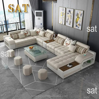 'Sectional Wood Legs Revolve Soft Cloth Modern Velvet Loveseat U shape Reclining Living Room Furniture Sofa Set
