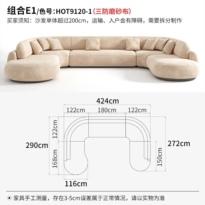 Nouveau canapé en tissu mat incurvé, grand canapé plat, simple et moderne, pour salon, grand ou petit canapé