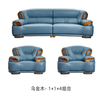 Designer Family Living Room Sofa Genuine Leather Sectional Floor Living Room Sofa Wood Minimalist Muebles Postmodern Furniture