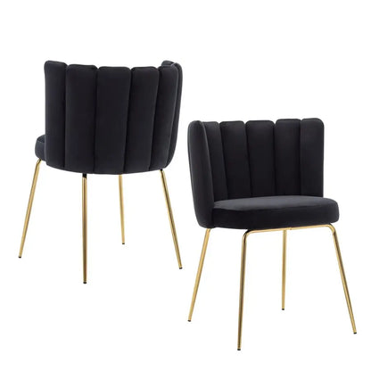 Dining Chairs Set of 2, Comfy Living Room Chairs Modern Velvet Upholstered Accent Chair for Kitchen Vanity Bedroom with Curved B
