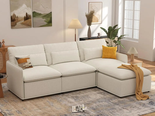 94.5" L Shaped Couch, Modular Sectional Sofa with Moveble Ottoman, Large Deep Seat Chenille Corner Sofa for Living, Customized