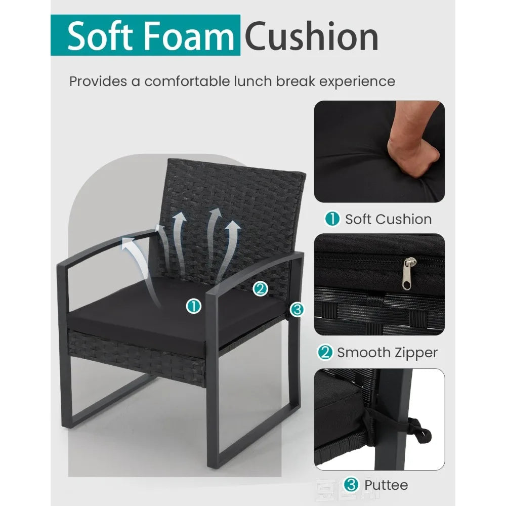 Patio Furniture Set, Outdoor Rattan Bistro Set with Coffee Table, Durable Steel Frame with Strapped Cushions for Garden, Balcony