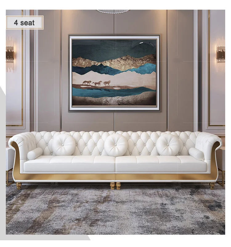 Canape Modern Living Room Furniture Couches Upholstered  Lounge Leather Sectional Tufted White Sofa Set