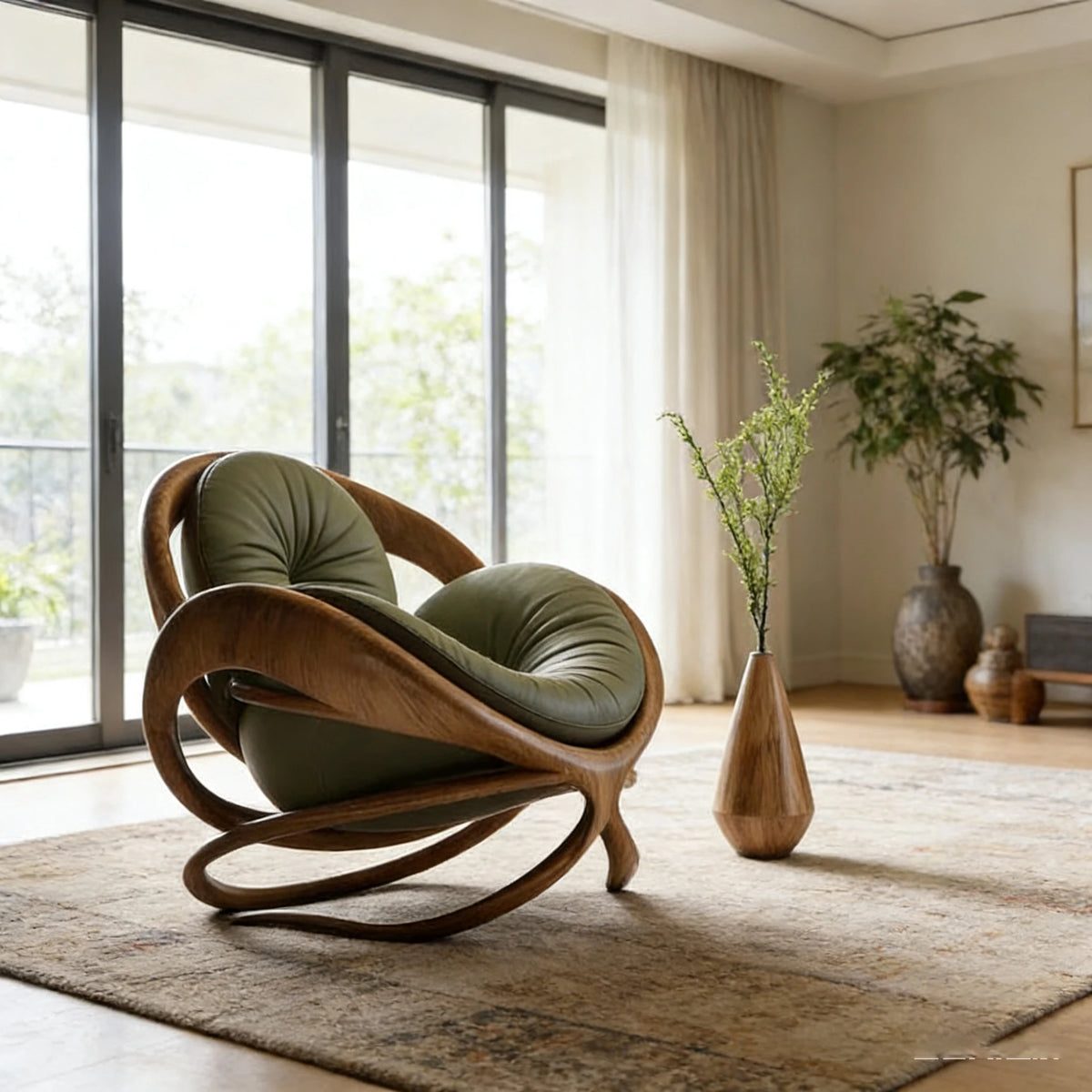 klModern Design Solid Wood Circular Leisure Chair Leather Cushion Cross Base Customizable Fabric Color Living Room Single Chair！