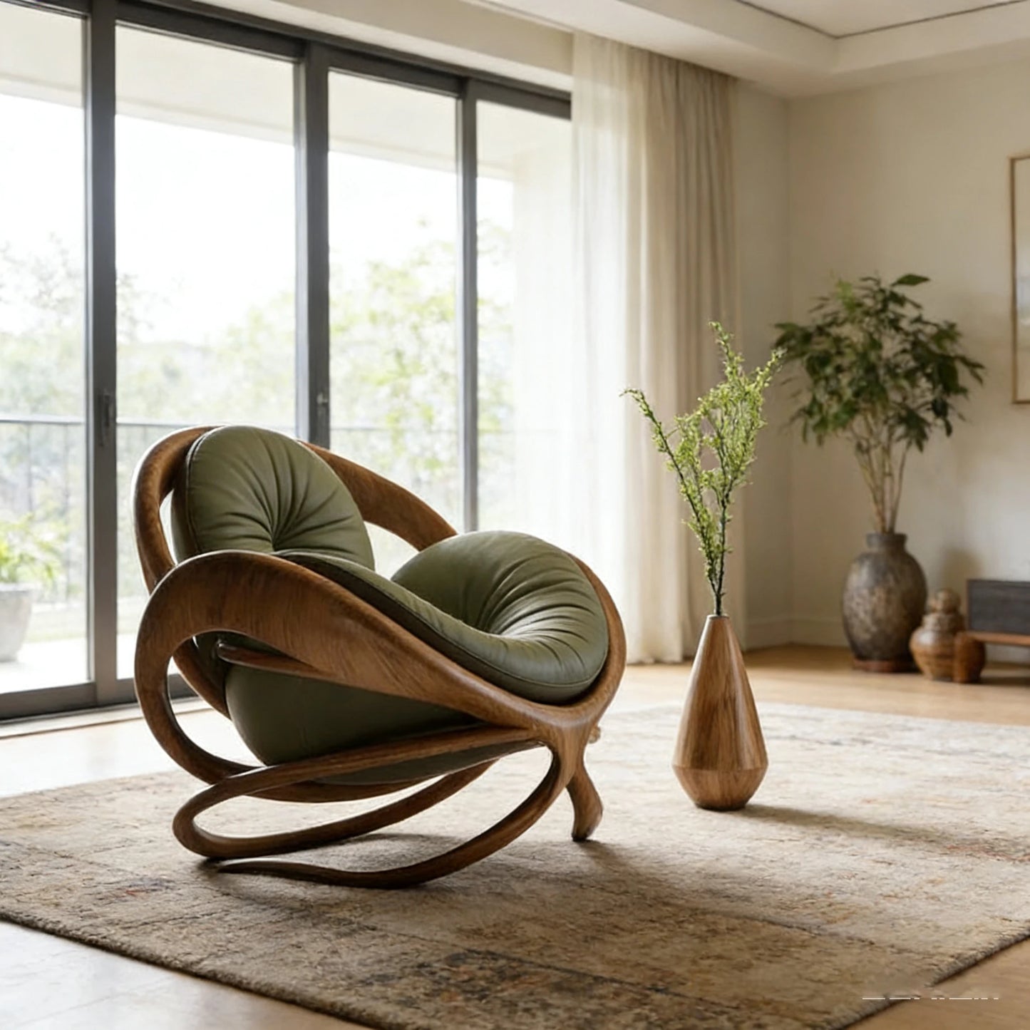 klModern Design Solid Wood Circular Leisure Chair Leather Cushion Cross Base Customizable Fabric Color Living Room Single Chair！