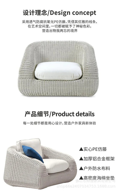 Outdoor rattan sofa courtyard waterproof and sunscreen Nordic villa garden terrace leisure balcony rattan sofa