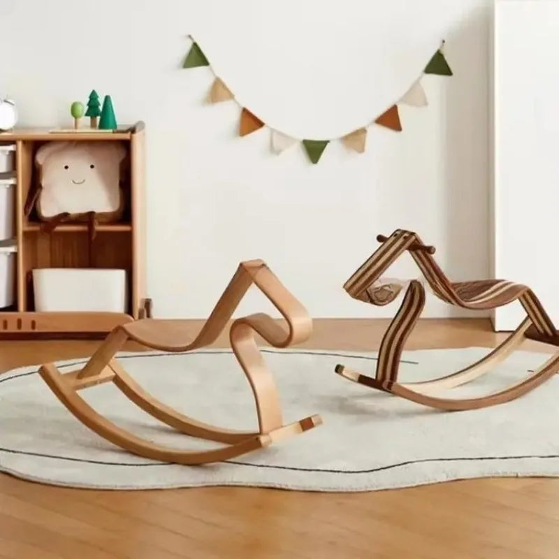 Solid wood color matching parent-child rocking horse chair Nordic light luxury toy birthday gift adults can sit
