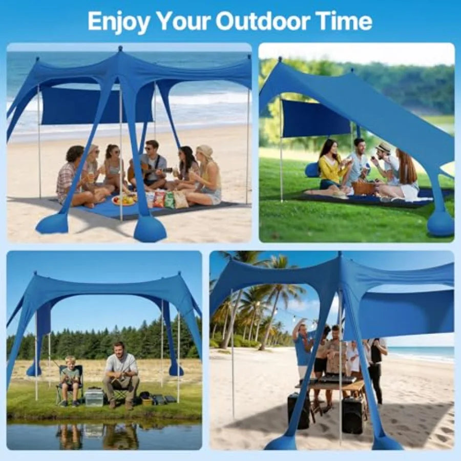 Beach Tent Sun Shelter with Sidewall Easy Set Up 10x10ft Beach Canopy Outdoor Sun Shade with UPF 50+UV Protection 8 Sandbags 4