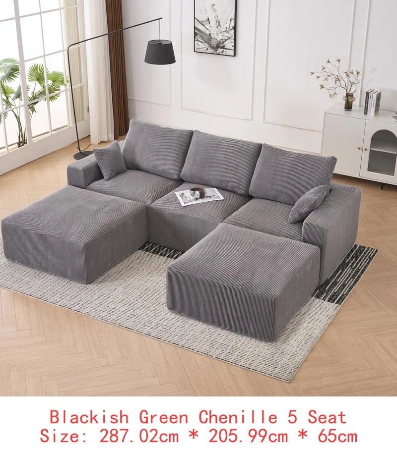 Modular U-Shaped Boneless Sectional Sofa for Living Room - 113" Grey Sleeper Couch with Chaise, No Assembly Required, Corduroy