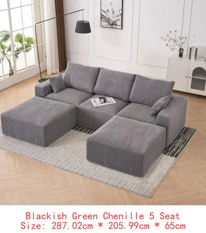 Modular U-Shaped Boneless Sectional Sofa for Living Room - 113" Grey Sleeper Couch with Chaise, No Assembly Required, Corduroy