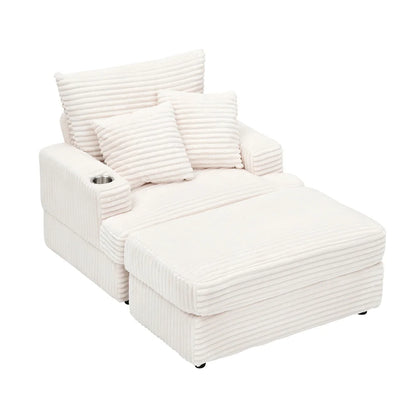 Armchair with Sleep Function Spring Upholstered Armchair Ottoman Set Comfortable Single Sofa Lounge Chaise with Cup Holder