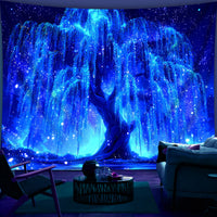 VIKAMA Dreamy Weeping Willow Starry Sky Tapestry Gradient Starlight Living Room Romantic Starry Sky Theme Room Decor