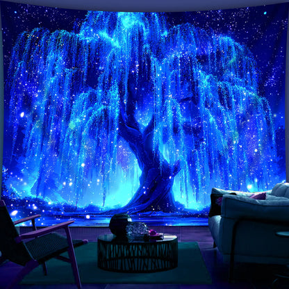 VIKAMA Dreamy Weeping Willow Starry Sky Tapestry Gradient Starlight Living Room Romantic Starry Sky Theme Room Decor