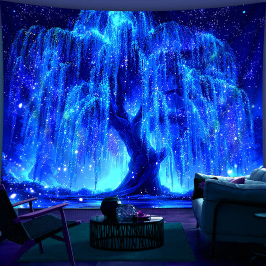 VIKAMA Dreamy Weeping Willow Starry Sky Tapestry Gradient Starlight Living Room Romantic Starry Sky Theme Room Decor