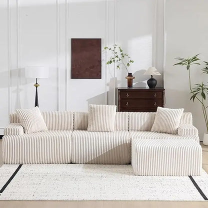 Modular Sectional Sofa in Corduroy, L-Shaped Cloud Couch with Ottoman, Deep Seating Living Room Furniture, Wide and Comfortable