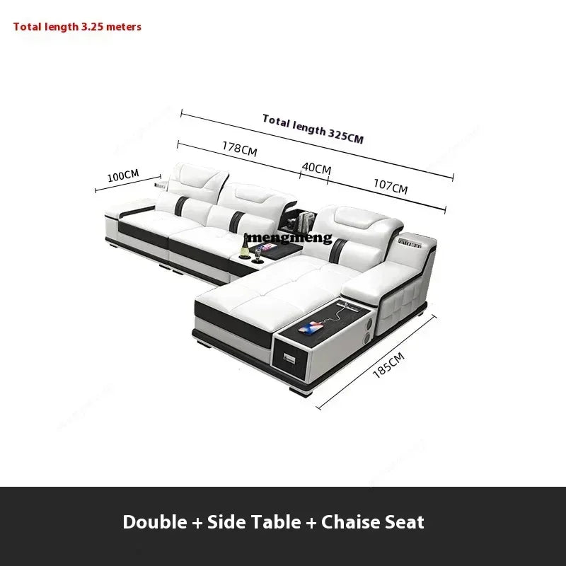 Luxury Italian Genuine Leather Sectional Sofa Set With Bluetooth Speaker And USB Ports Cow Leather Divano Living Room Furniture