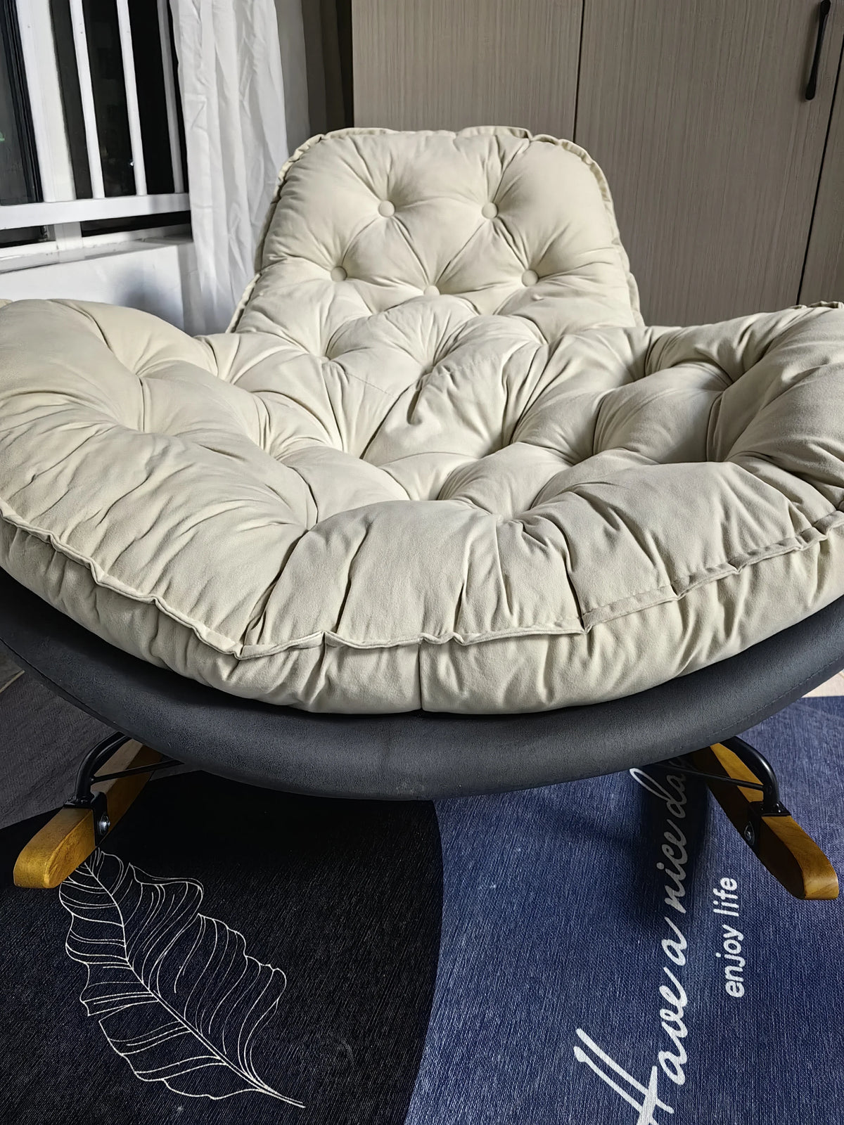 Elegant Nordic Rocking Chair for Living Room Single Penguin Chair Cozy Lazy Sofa Stylish Lounge Chair for Balcony and Patio