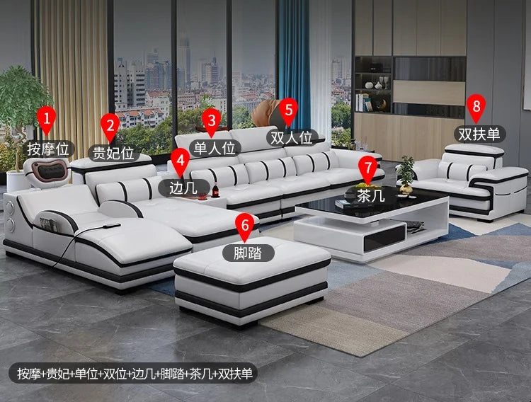 New Fashion L Shape Smart Massage Couch Living Room Furniture Leather Sofas