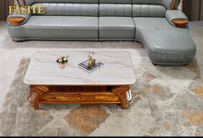 New Chinese black gold wood leather sofa high-end luxury villa living room simple concubine corner household solid wood