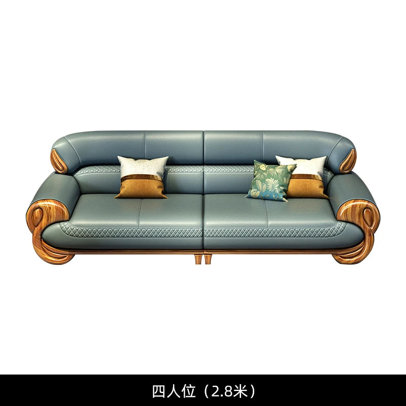 Ebony leather sofa living room new Chinese villa modern light luxury high-end sofa combination