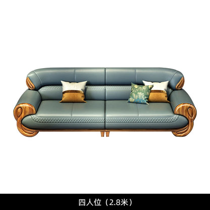Ebony leather sofa living room new Chinese villa modern light luxury high-end sofa combination