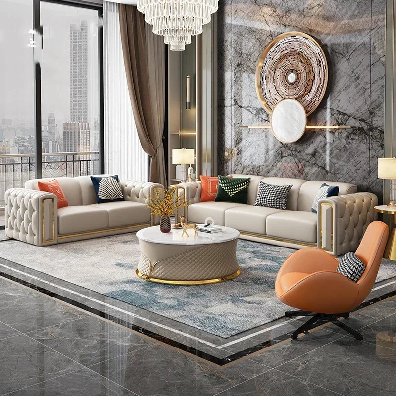 Custom Italian light luxury leather sofa living room combination size modern simple front American cowhide sofa