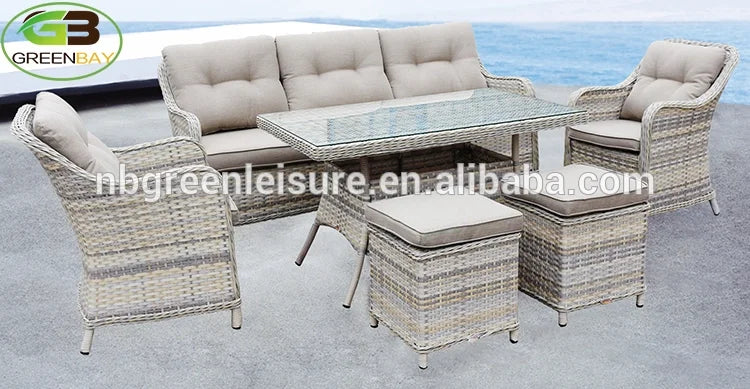 Luxury Outdoor Garden Sofa Set Modern Design Rattan Backrest Patio Furniture for Hotels&Villa Hall&Apartment Enhanced Comfort