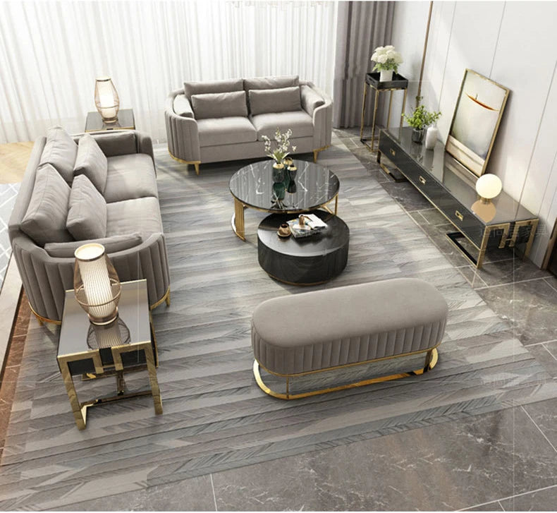 Modern Living Room Upholstery Velvet Sofa Set Tufted Designer Accent Golden  Luxury Office Reception Sofa Chair