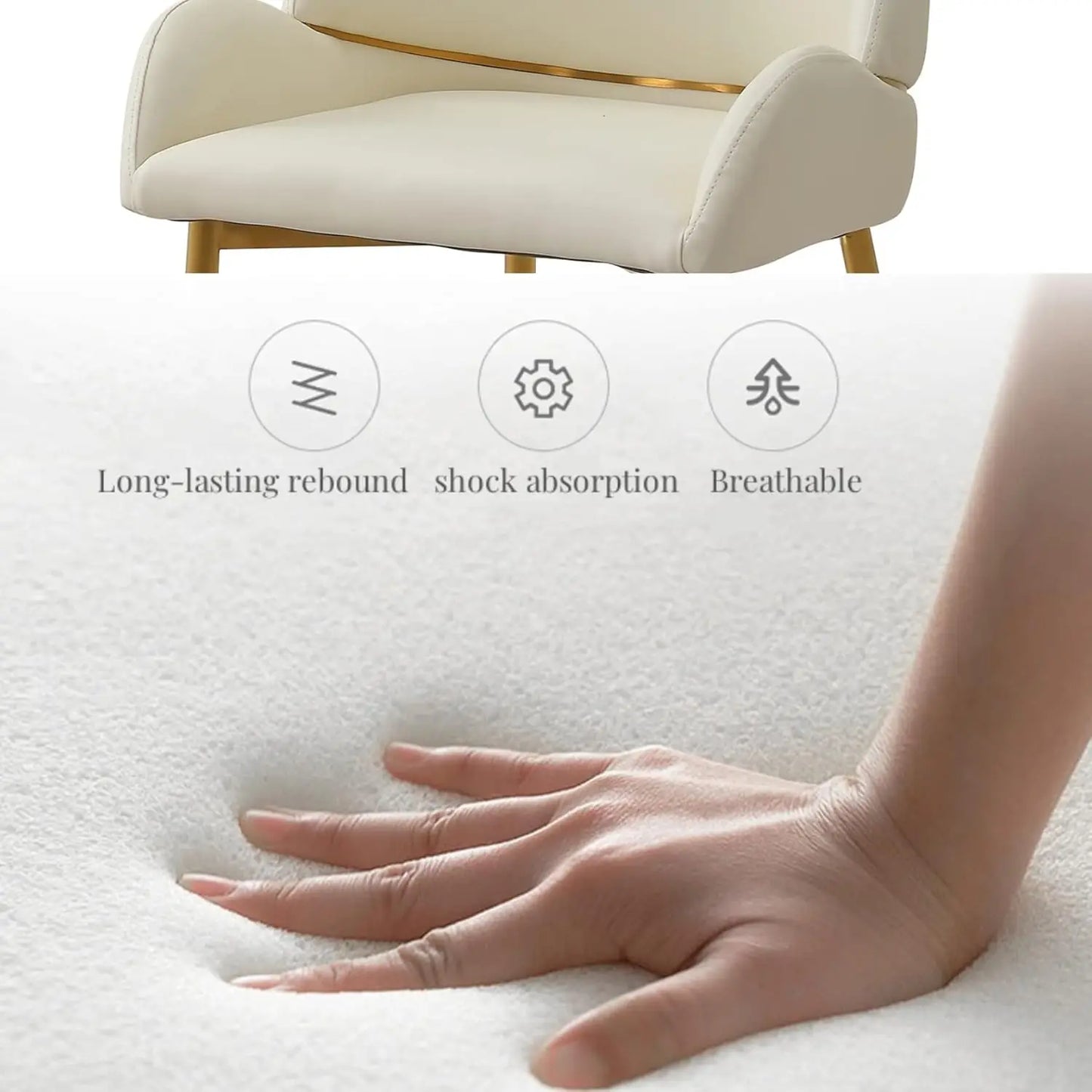 Dining Chairs Set of 2, Modern Cream White Faux Leather Chair with Gold Metal Legs and Ergonomic Curved Backrest, Customized