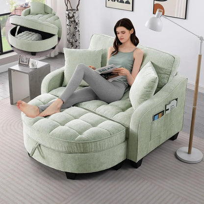 Oversized Curved Chaise Lounge Chair Indoor with Ottoman, 54.8" Cloud Reading Chair Soft Chenille Circle, Customized